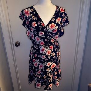 Xhilaration Short Sleeve Floral Wrap Dress